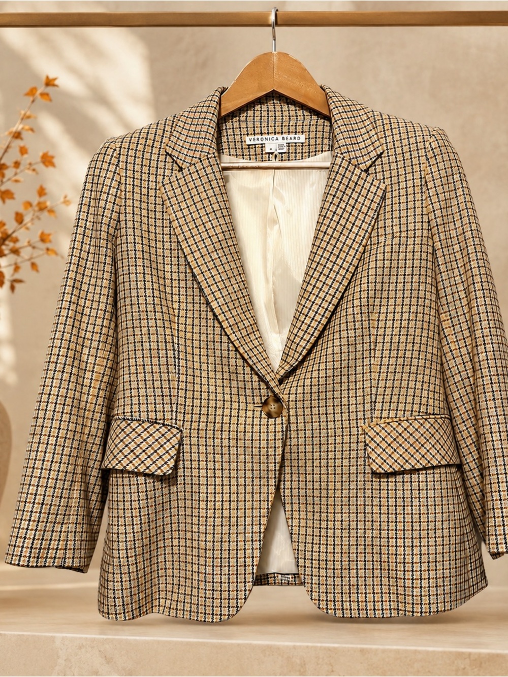 🔥Veronica Beard Beige Plaid One-Button Blazer.  🍁🍁Fall🍁 capsule dream!!